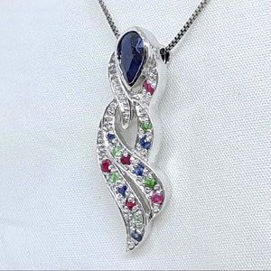 New Genuine 1.15ctw multiple Gemstones Pendant in Solid .925 Sterling Silver!